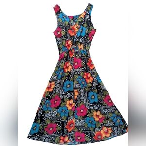 90s Midi Black/White Floral Dress